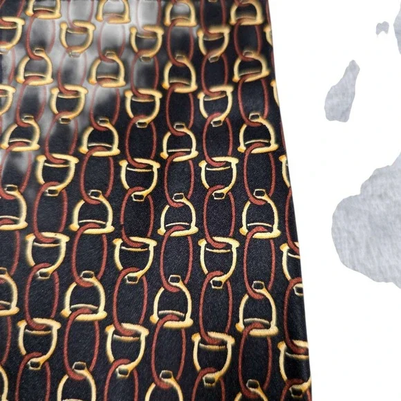 PAOLO GUCCI Silk Tie Equestrian‎ Bit Pattern Black Gold Red Designer Mens